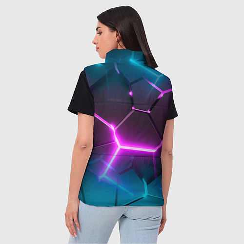 Женский жилет Голубые и розовые неоновые плиты в разломе / 3D-Черный – фото 4