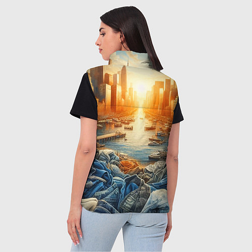 Женский жилет Нью-Йорк с джинсовыми берегами - нейросеть / 3D-Красный – фото 4