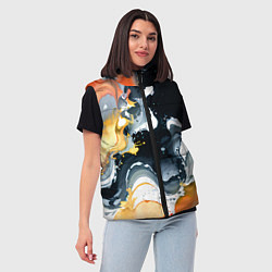 Женский жилет Белые и персиковые разводы на черном фоне, цвет: 3D-красный — фото 2