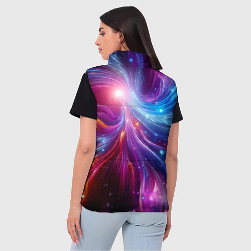 Женский жилет Неоновая абстракция - нейросеть / 3D-Черный – фото 4