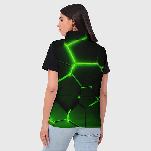 Женский жилет Темные зеленые неоновые плиты в разломе / 3D-Черный – фото 4