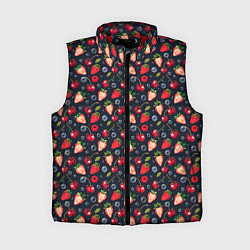 Женский жилет Ягоды клубники на темном фоне, цвет: 3D-красный