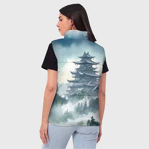 Женский жилет Японская пагода в тумане - нейросеть / 3D-Черный – фото 4