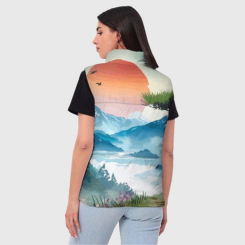 Женский жилет Восход красного солнца - Японский пейзаж / 3D-Светло-серый – фото 4