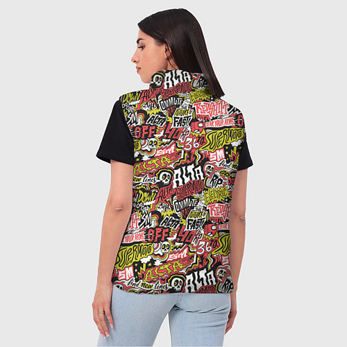 Женский жилет Супер мото паттерн с надписями и черепками / 3D-Красный – фото 4