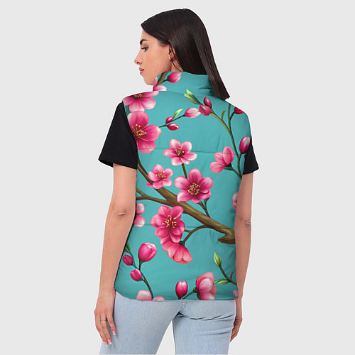 Женский жилет Ветка розовой сакуры / 3D-Черный – фото 4