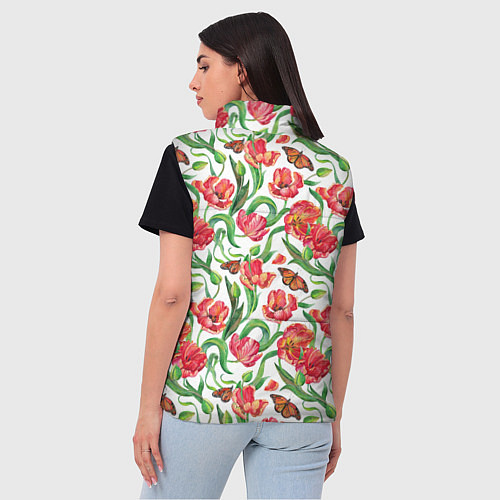 Женский жилет Красные тюльпаны / 3D-Черный – фото 4
