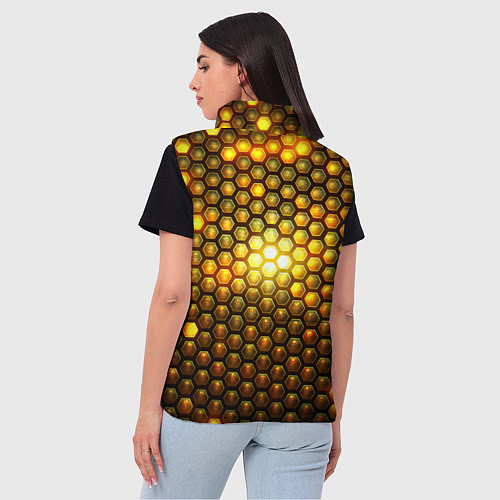 Женский жилет Металлические соты - роскошный блеск золота / 3D-Черный – фото 4