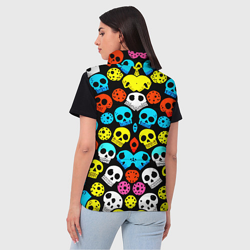 Женский жилет Прикольный цветной паттерн из черепков - нейроарт / 3D-Черный – фото 4