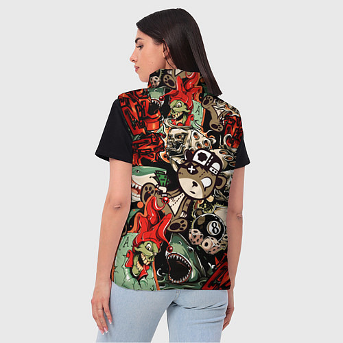 Женский жилет Граффити плюшевого медведя среди акул азарта / 3D-Черный – фото 4