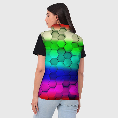 Женский жилет Неоновая абстракция соты / 3D-Красный – фото 4