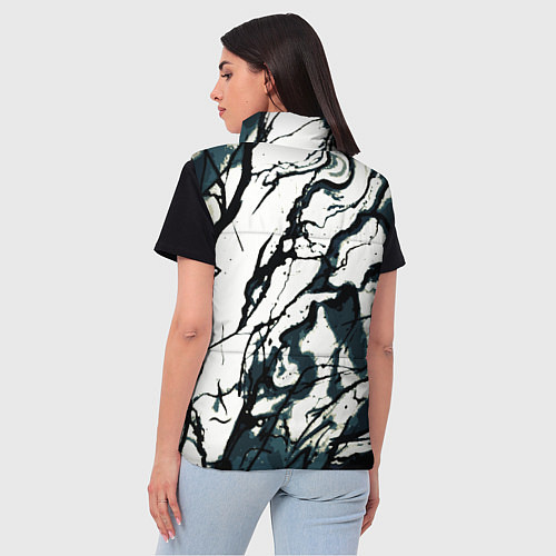 Женский жилет Абстрактная текстура мрамор белый с тёмно-синим / 3D-Черный – фото 4