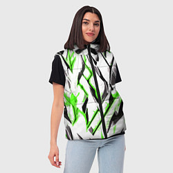 Женский жилет Чёрно-зелёные агрессивные полосы на белом фоне, цвет: 3D-светло-серый — фото 2