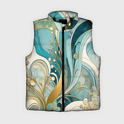 Женский жилет Бирюзовый с белым растительный узор в мягких тонах, цвет: 3D-черный