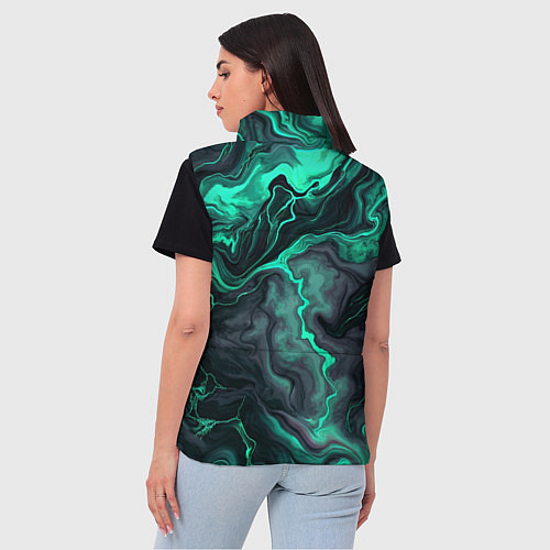 Женский жилет Бирюзовый мрамор на черном фоне / 3D-Черный – фото 4