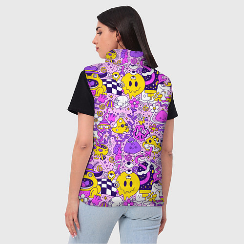 Женский жилет Психоделические существа триппи смайлики / 3D-Черный – фото 4