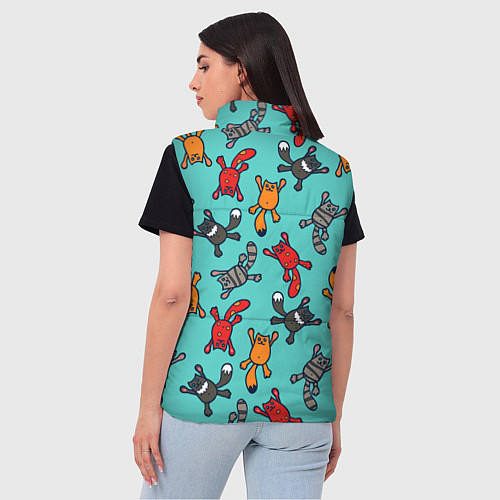 Женский жилет Цветные котики паттерн / 3D-Черный – фото 4