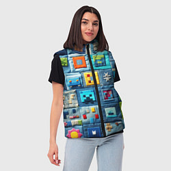 Женский жилет Minecraft на пэчворк дениме, цвет: 3D-черный — фото 2
