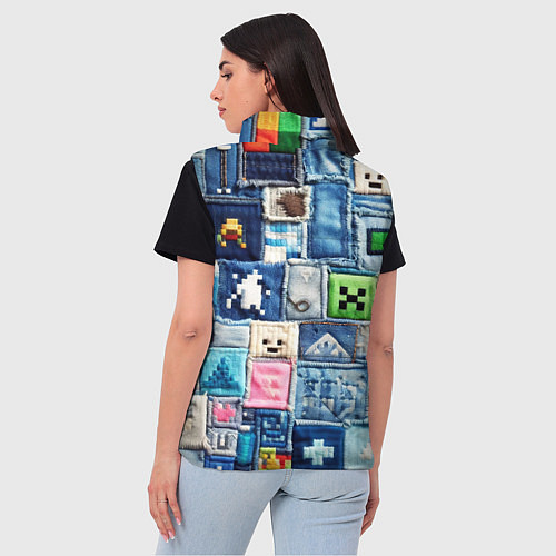 Женский жилет Minecraft на пэчворк джинсах / 3D-Черный – фото 4