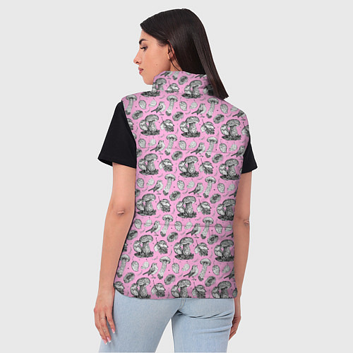 Женский жилет Малиновка и грибы на розовом / 3D-Черный – фото 4