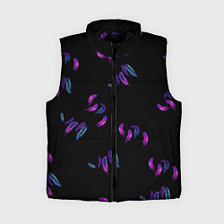 Женский жилет Переливающиеся неоновые перья на тёмном фоне