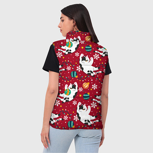 Женский жилет Новогодний паттерн с котиками / 3D-Черный – фото 4