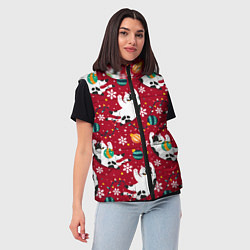 Женский жилет Новогодний паттерн с котиками, цвет: 3D-черный — фото 2