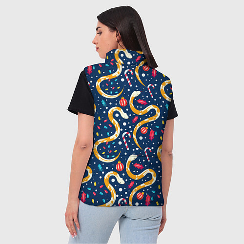 Женский жилет Новогодний паттерн символ года 2025 / 3D-Черный – фото 4