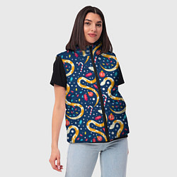 Женский жилет Новогодний паттерн символ года 2025, цвет: 3D-черный — фото 2