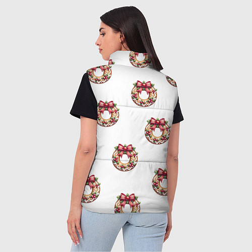 Женский жилет Много новогодних пончиков с бантиком и ягодами / 3D-Светло-серый – фото 4