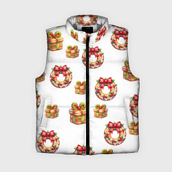 Женский жилет Много новогодних пончиков и подарков с бантиком и, цвет: 3D-светло-серый