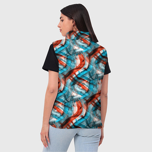 Женский жилет Акварель голубые и красные мазки / 3D-Светло-серый – фото 4