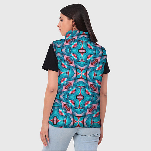 Женский жилет Калейдоскопический узор из голубых и красных штрих / 3D-Черный – фото 4