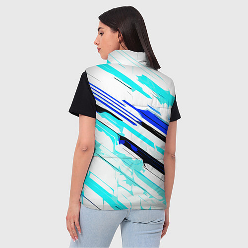 Женский жилет Чёрно-сине-голубые полосы на белом фоне / 3D-Черный – фото 4