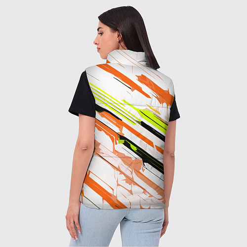 Женский жилет Оранжево-жёлто-чёрные полосы на белом фоне / 3D-Черный – фото 4