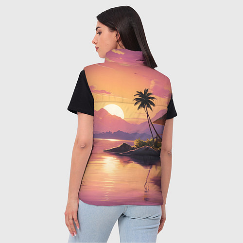 Женский жилет Домик на берегу закат / 3D-Черный – фото 4