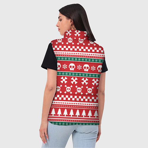 Женский жилет Новогодний паттерн с черепами в новый год / 3D-Черный – фото 4