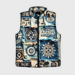 Женский жилет Символы Апачи на пэчворк дениме