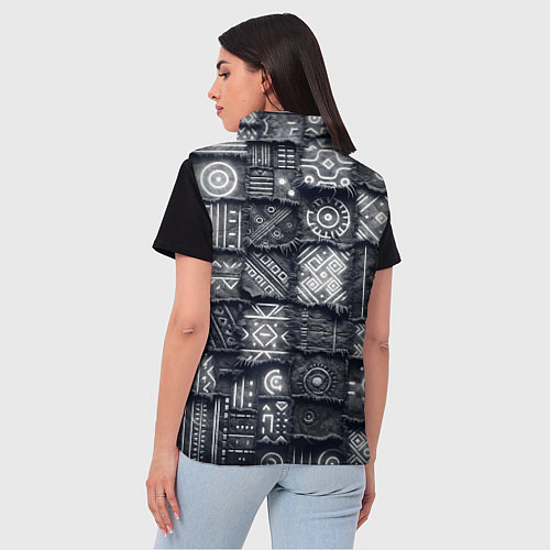 Женский жилет Африканские узоры на пэчворк дениме / 3D-Черный – фото 4