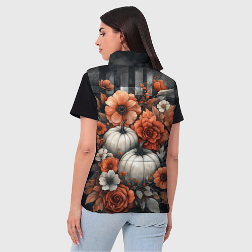 Женский жилет Белые тыква с цветами / 3D-Светло-серый – фото 4