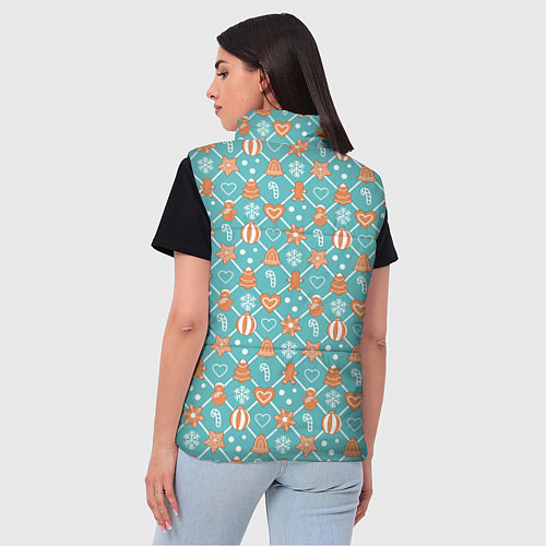 Женский жилет Новогодний фон с печеньем / 3D-Черный – фото 4