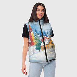 Женский жилет Новогодний праздничный город, цвет: 3D-красный — фото 2