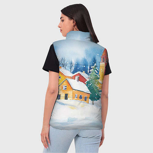 Женский жилет Новогодний праздничный город / 3D-Красный – фото 4