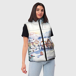 Женский жилет Новогодний снежный город, цвет: 3D-красный — фото 2