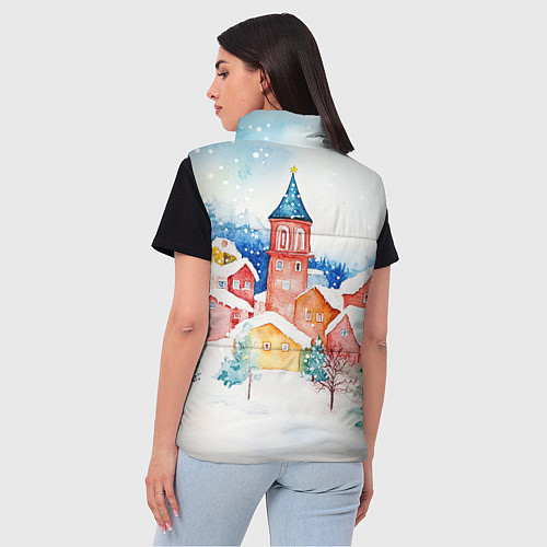 Женский жилет Новогодний сказочный город / 3D-Красный – фото 4