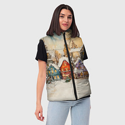 Женский жилет Новогодний городской пейзаж, цвет: 3D-черный — фото 2