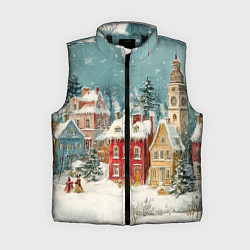 Женский жилет Праздничный новогодний город, цвет: 3D-черный
