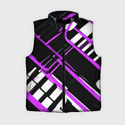 Женский жилет Фиолетово-белые линии на чёрном фоне, цвет: 3D-светло-серый