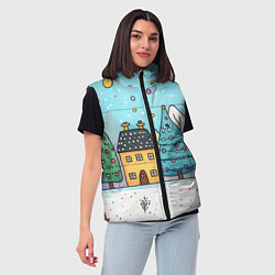 Женский жилет Новогодние рисованные домики, цвет: 3D-светло-серый — фото 2