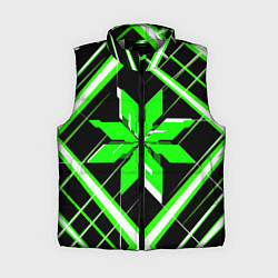 Женский жилет Зелёно-белая звезда и полосы на чёрном фоне, цвет: 3D-светло-серый